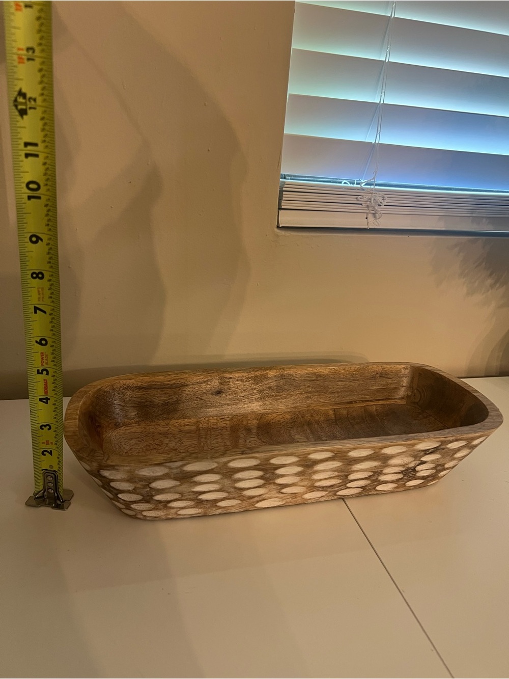 Natural Wood Decorative Bowl with White Dot Inlay - Picture 3 of 4